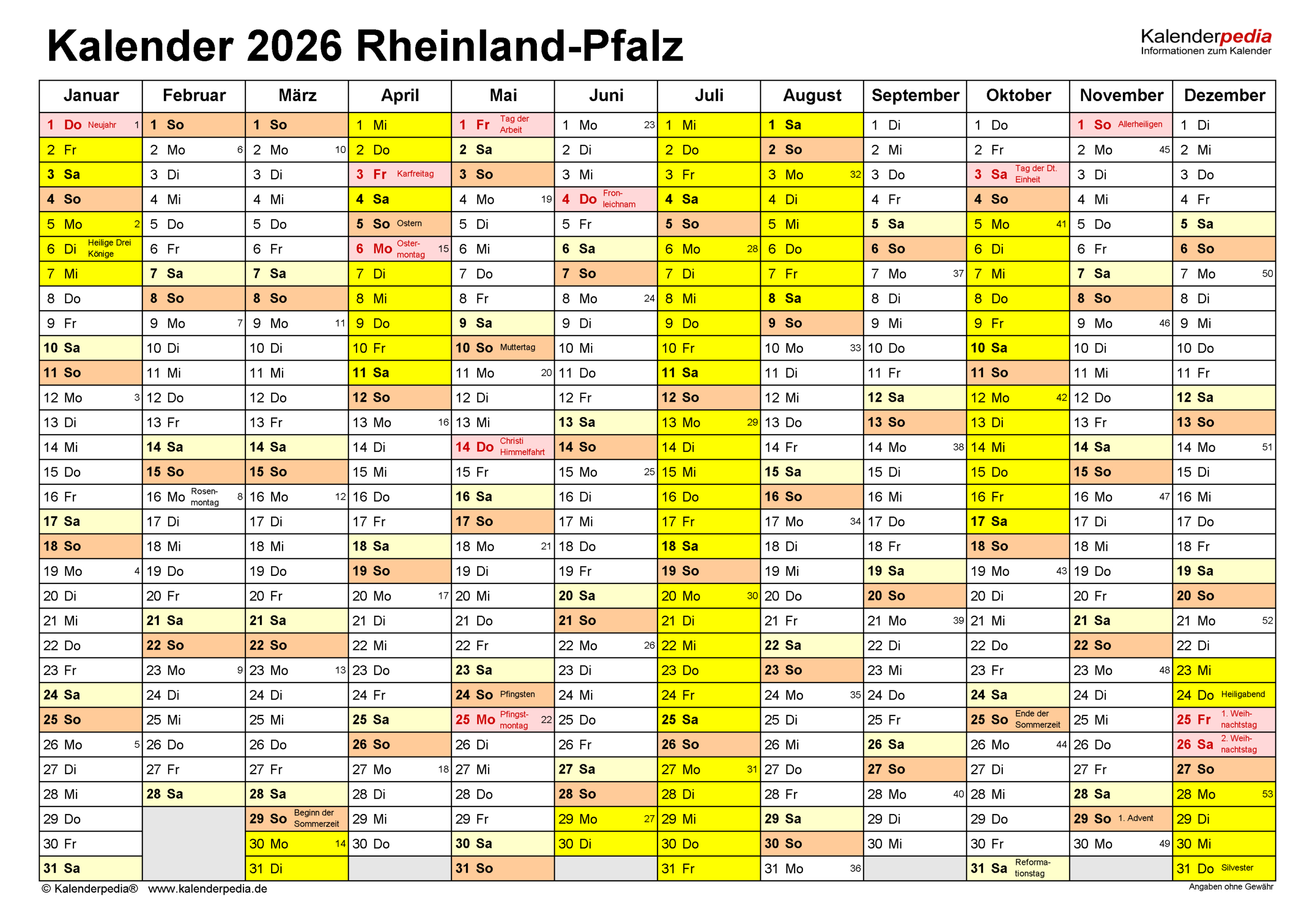 Kalender 2026 Rheinland-Pfalz: Ferien, Feiertage, Pdf-Vorlagen | Sommerferien Rheinland-Pfalz Kalender 2026