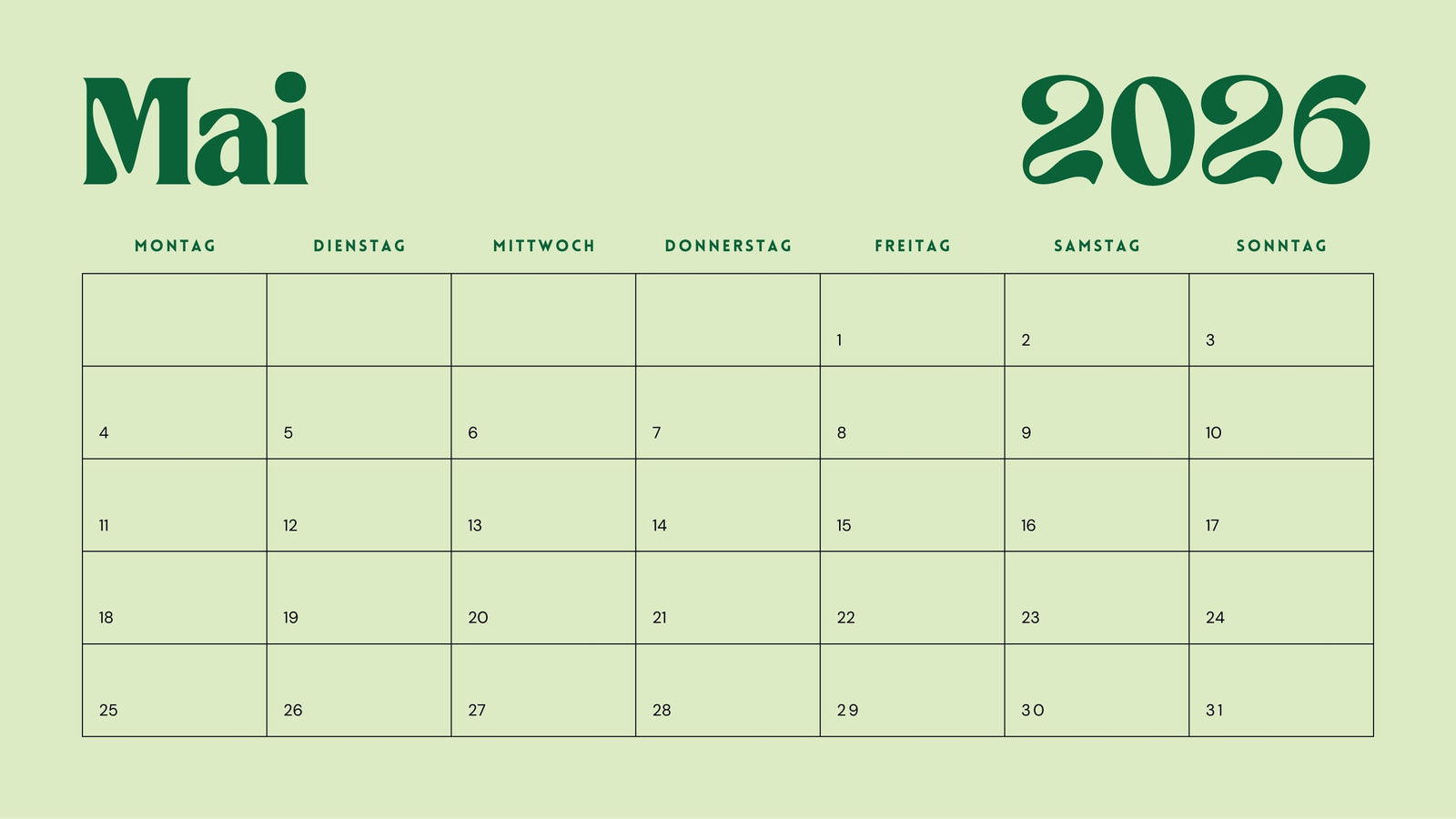Kalender 2026 Vorlagen Zum Ausdrucken | Canva | Gratis Kalender 2026