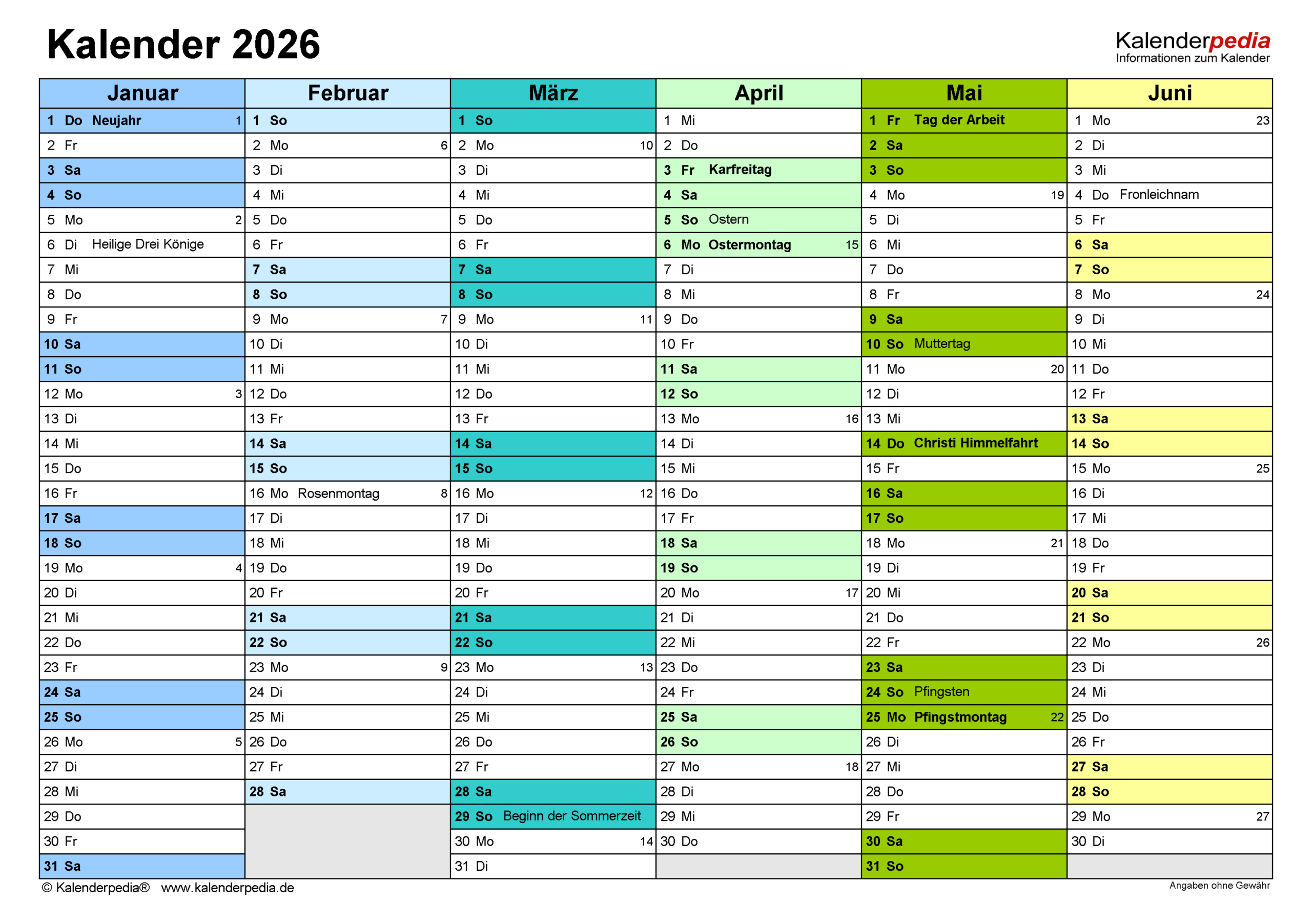 Kalender 2026 Zum Ausdrucken Als Pdf (21 Vorlagen, Kostenlos) | Kalender 2026 Kalenderpedia