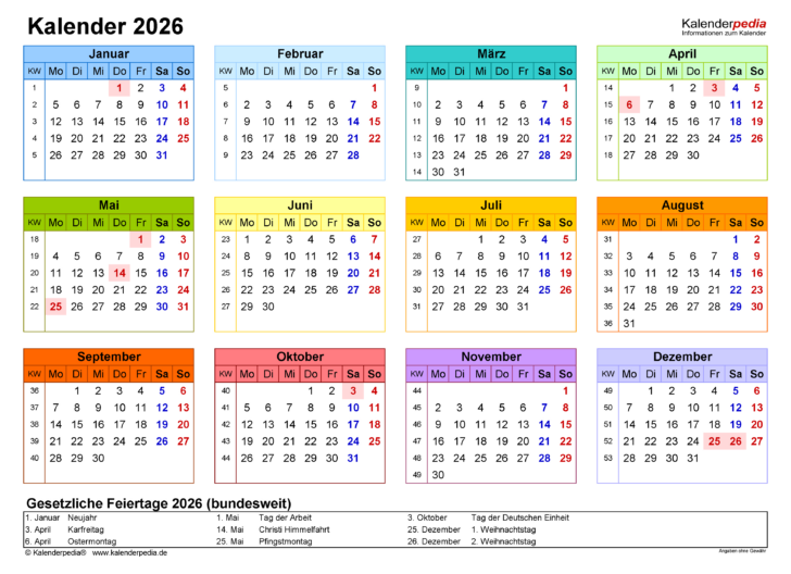 Kalender 2026 Kalenderpedia