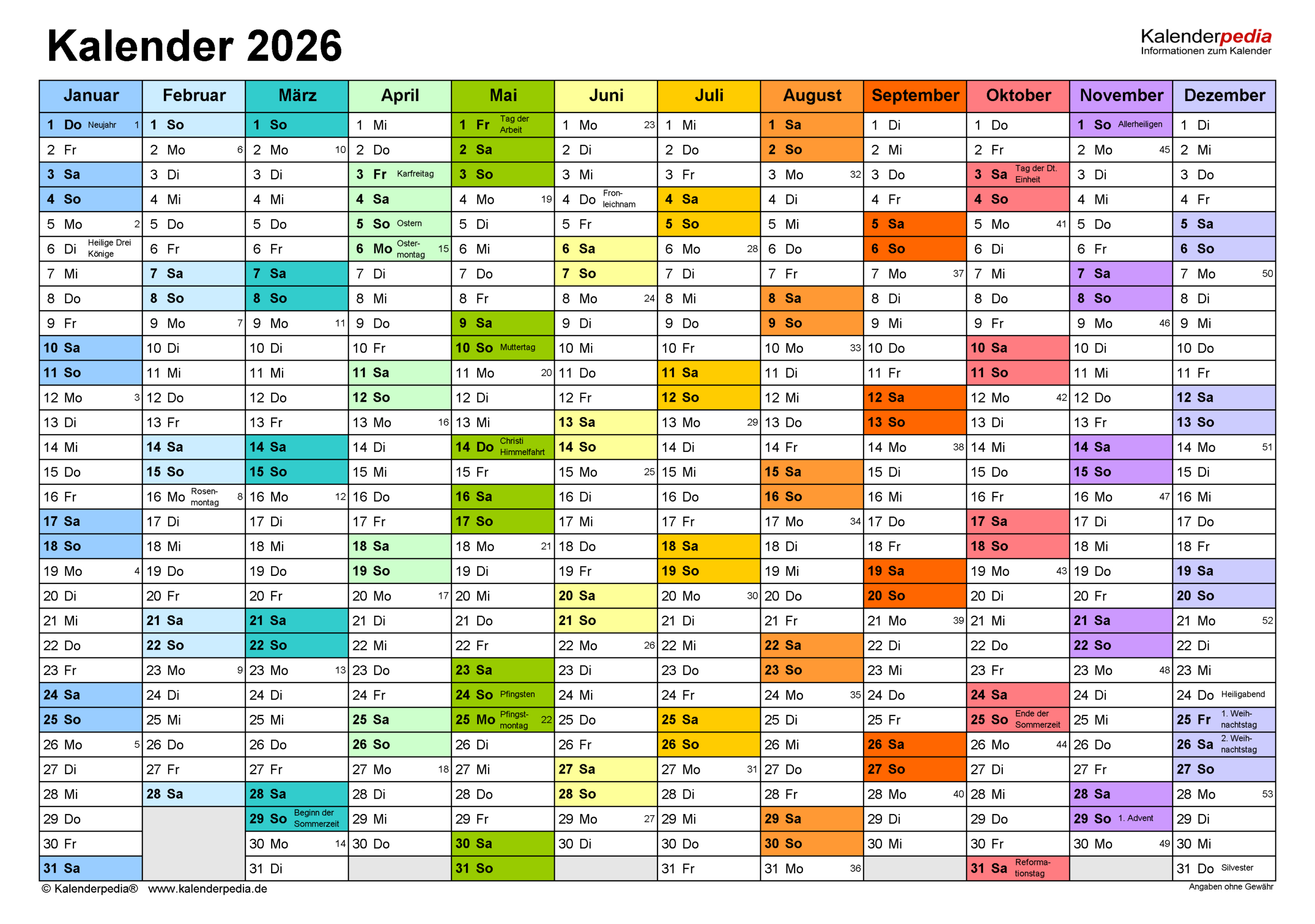 Kalender 2026 Zum Ausdrucken Als Pdf (21 Vorlagen, Kostenlos) | Kostenloser Kalender 2026