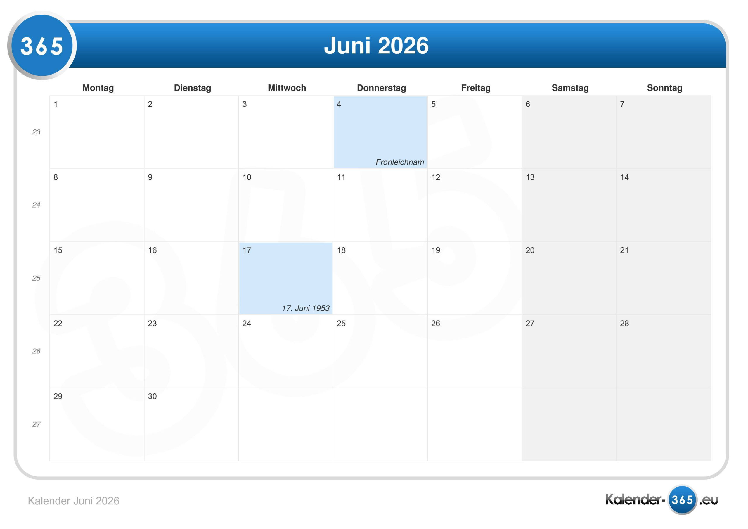Kalender Juni 2026 | Kalender Juni 2026