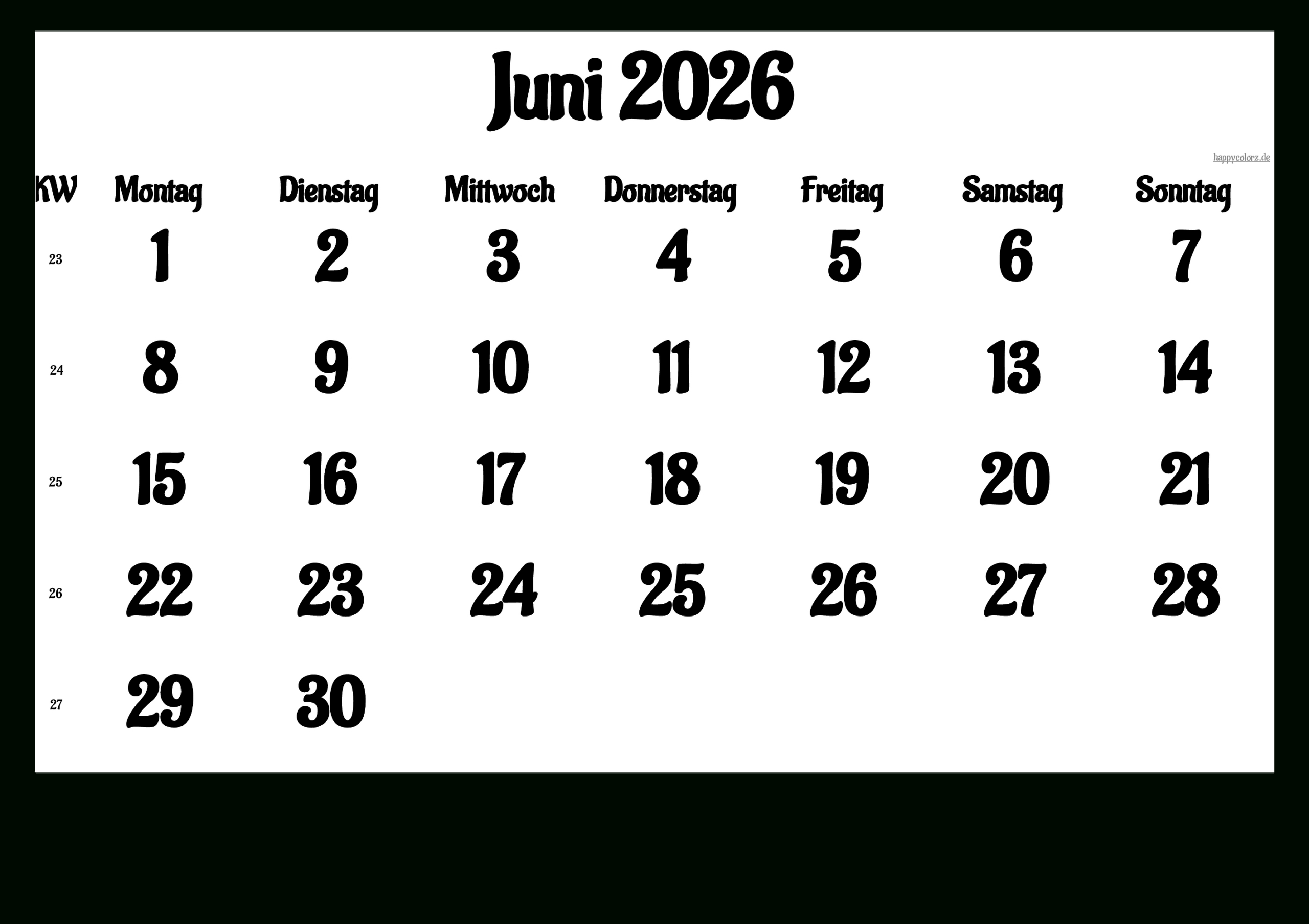 Kalender Juni 2026 Zum Ausdrucken (Pdf, Xls, Png) | Kalender Juni 2026