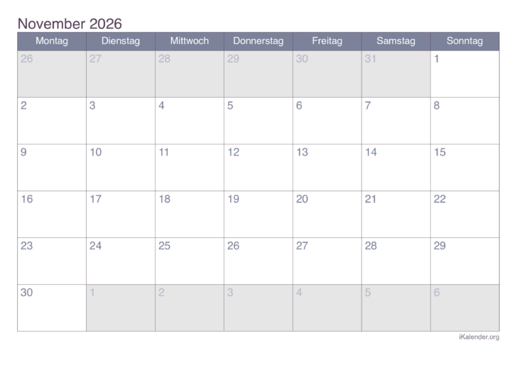 Kalender November 2026