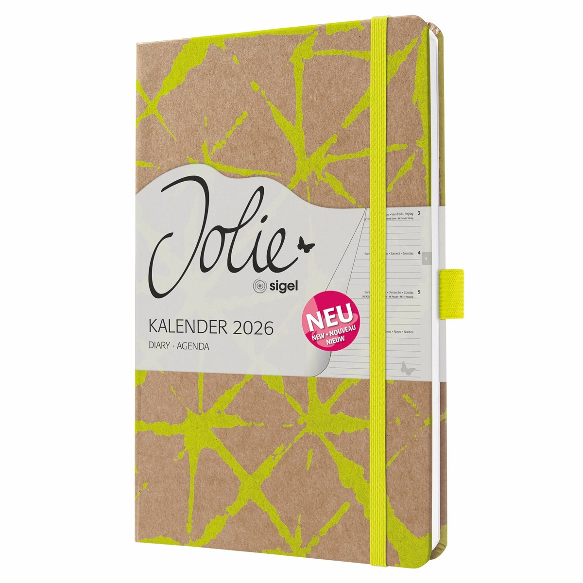 Sigel J6801 - Wochenkalender Jolie 2026, Ca. A5, Lemon Batik | Jolie Kalender 2026