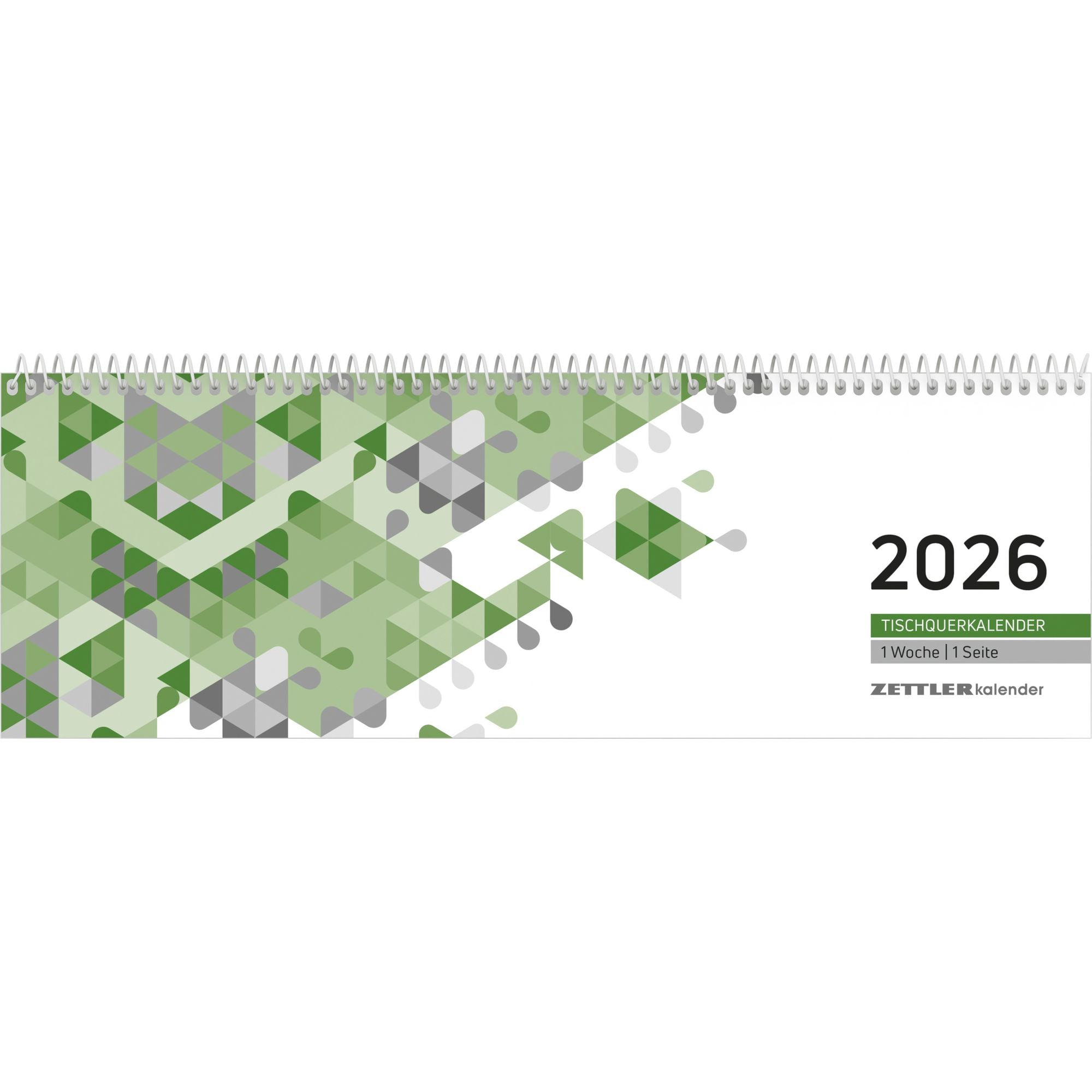 Zettler Tischquerkalender 1W/1S 2026 29,6X9,9 Cm Grün 1 Wo | Zettler Kalender 2026
