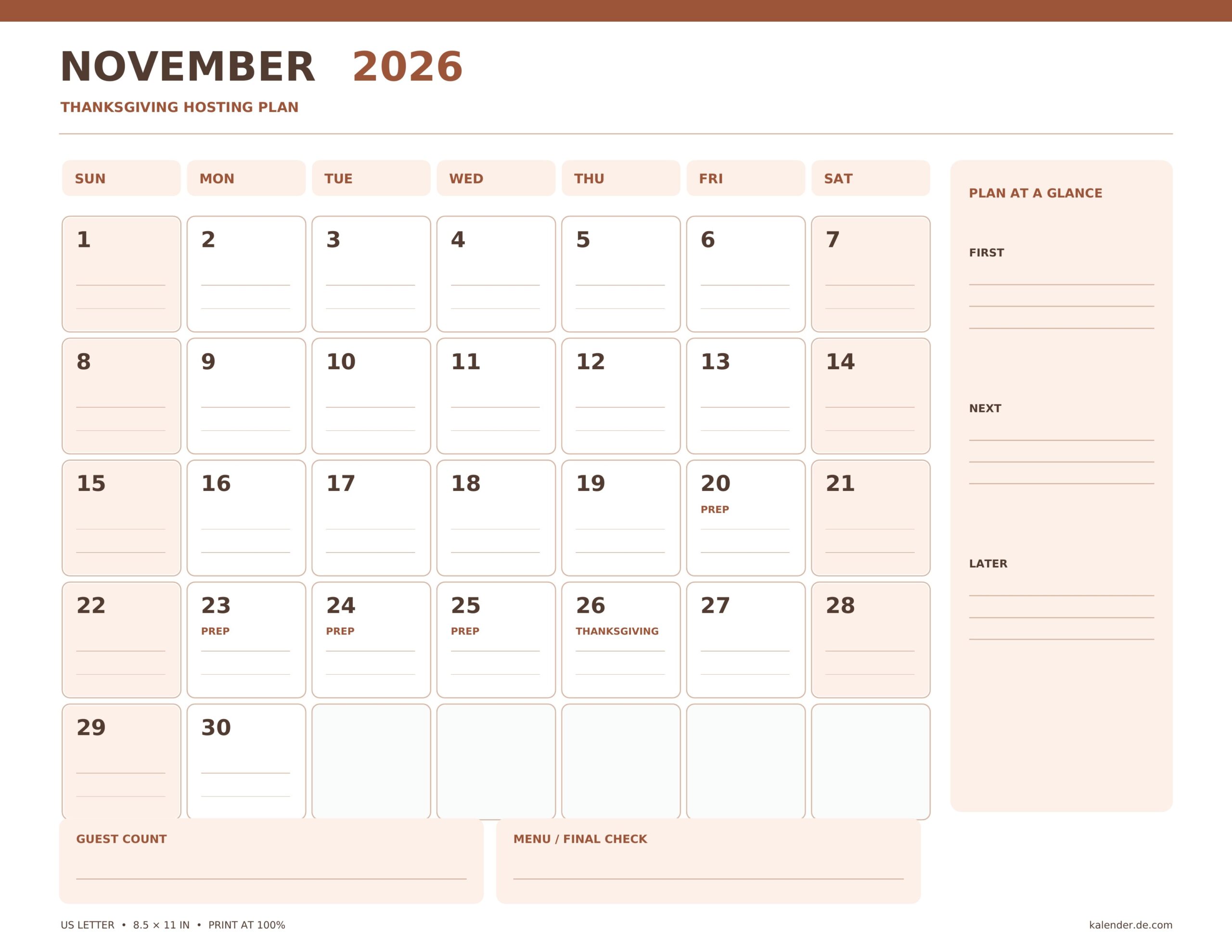 November 2026 thanksgiving hosting plan, with correctly dated grid