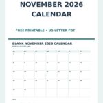 Blank November 2026 calendar printable Pinterest preview