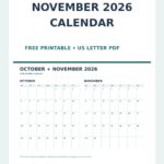 October and November 2026 Calendar Printable (PDF) Pinterest calendar preview