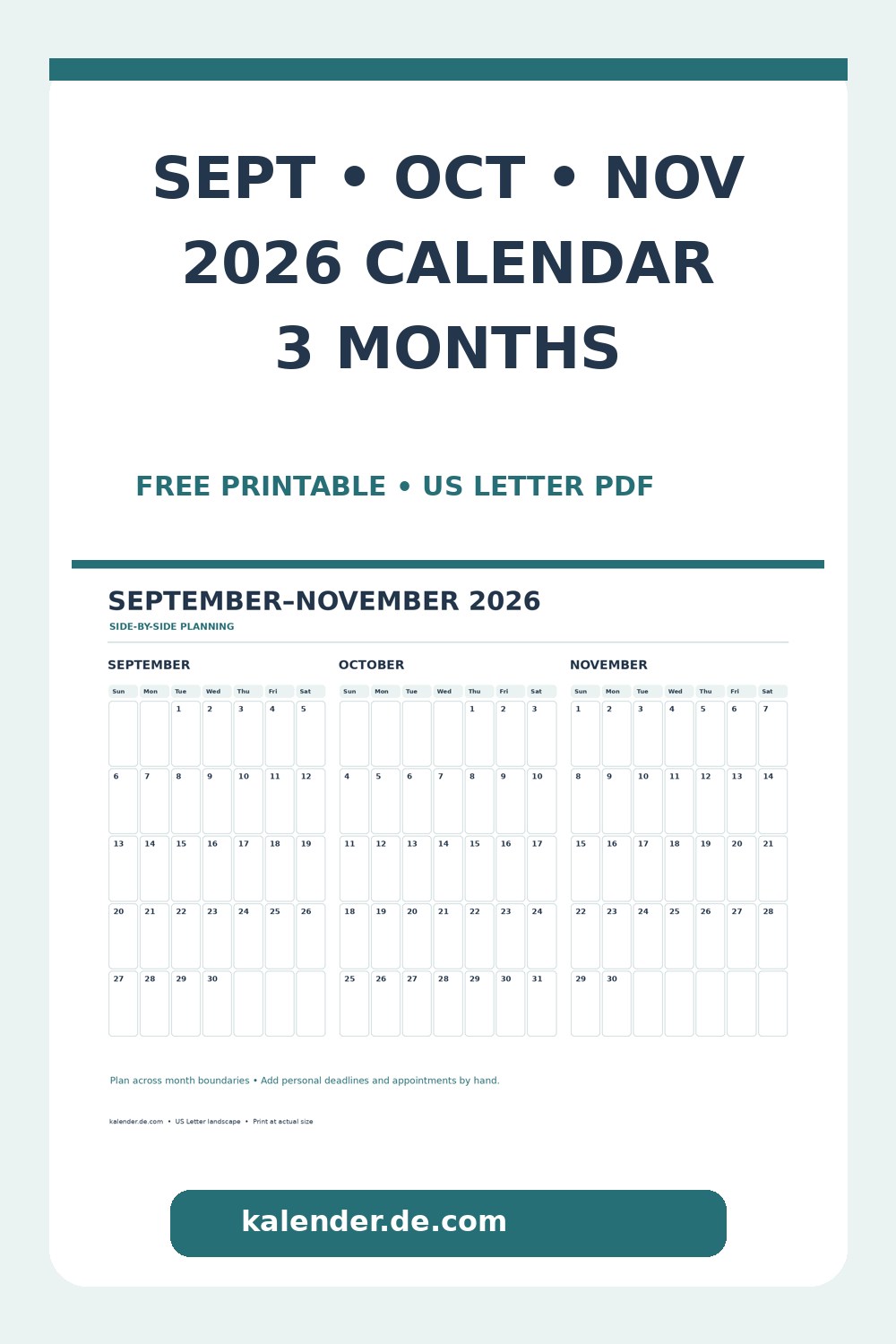 September October November 2026 Calendar Printable Pinterest calendar preview